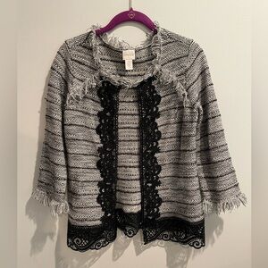 Chico’s Frayed & Lace Tweed Blazer